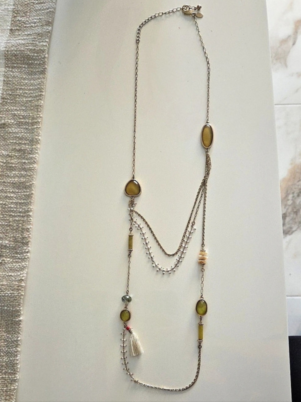 Chicos 8Layered Pendant Necklace in Gold & Green Like New